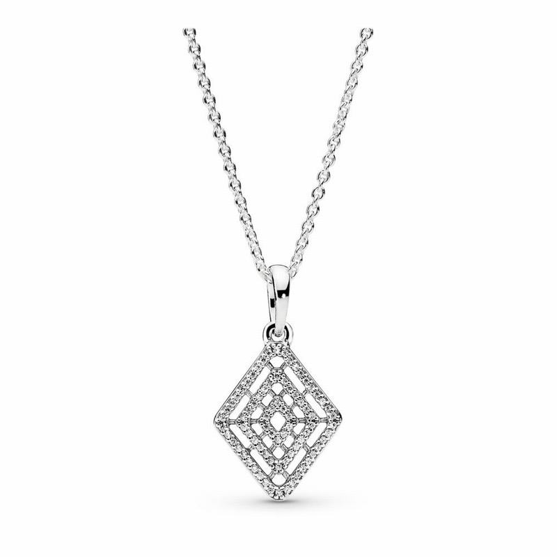 Pandora Geometric Lines Necklace & Pendant - Sterling Silver/Cubic Zirconia - Canada | VO7550NY